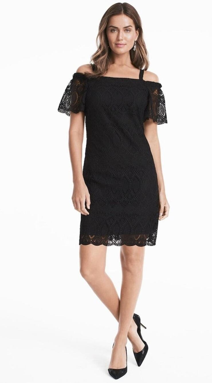White House Black market lace off the shoulder sexy black short dress size 0
